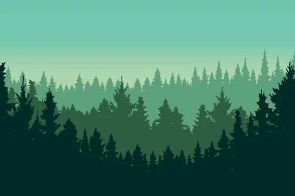 Groene Dennenbos Landschap Silhouet Vector Illustratie — Stockvector