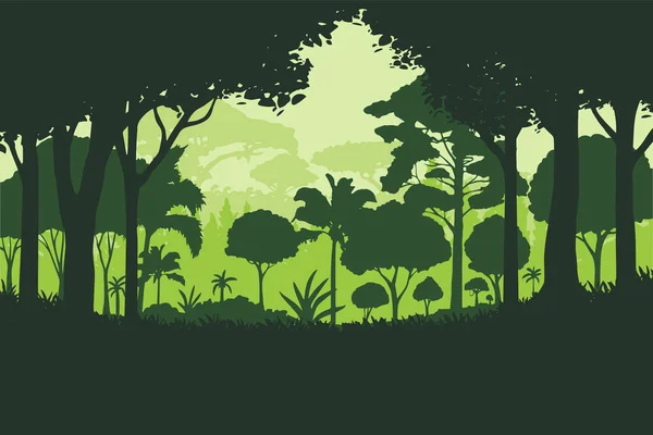 Ilustración Vectorial Paisaje Selva Verde Silueta — Vector de stock