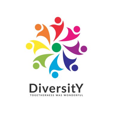 Soyut logo çeşitliliği ve birlikteliği insanlar daire içine alır