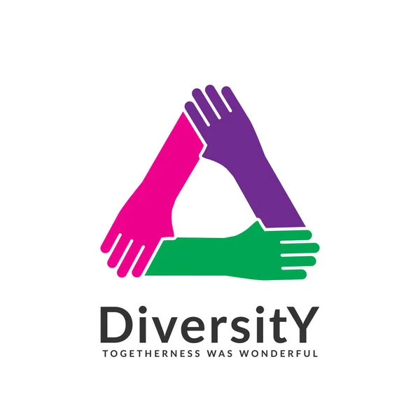Logo Różnorodności Wspólnoty Ludzie Siecią Razem Trójkąta Ręce — Wektor stockowy