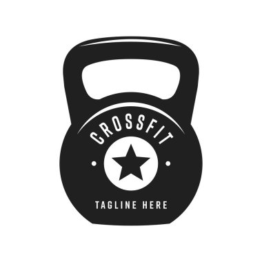 Kalın, grafik kettlebell çizimi CROSSFIT metni, bir yıldız amblemi, ve slogan için bir alan, spor salonu logoları için ideal