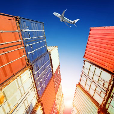 Container and aircraft on the dock clipart