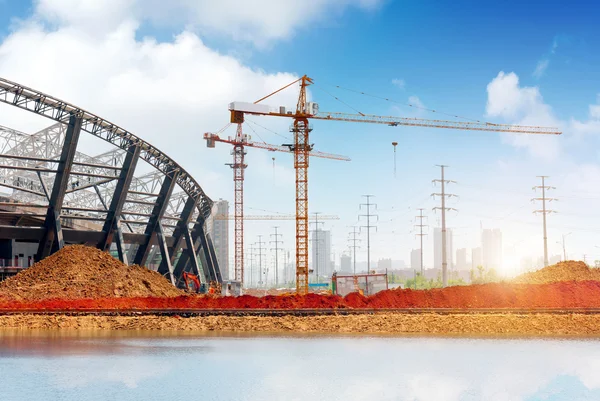 Large steel structure construction site — Stock Photo, Image