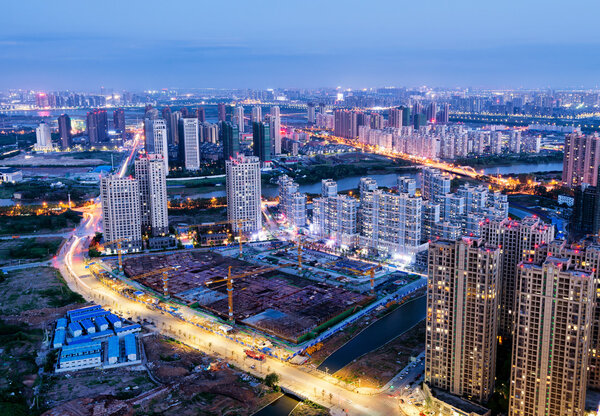 Aerial view of the city at night, China Nanchang