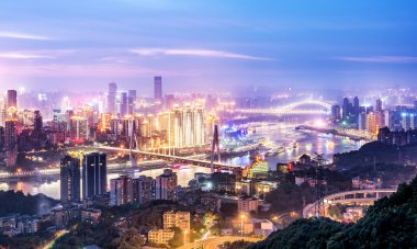 Çin Chongqing şehir ışıkları