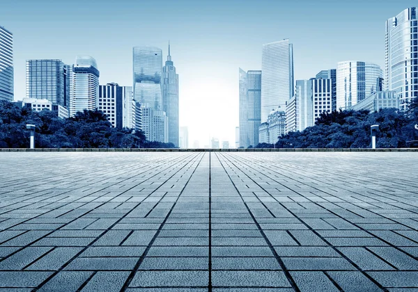 City skyline and marble floors — Stock Photo, Image