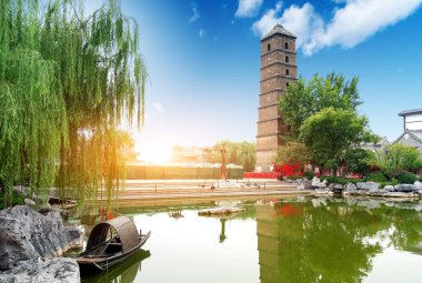 Luoyang, Çin 'deki Luoyi Antik Şehrinin manzarası