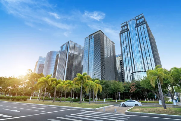 Skyskrapor Längs Vägen Xiamen Central Business District Kina — Stockfoto