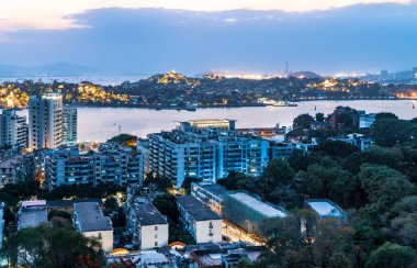 Xiamen, Çin şehri Gulangyu Adası 'ndan ufuk çizgisi.
