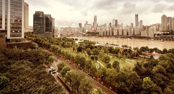 Chongqing Města Panorama Moderní Mosty Mrakodrapy — Stock fotografie