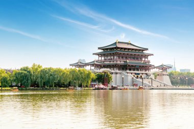 The Ziyun Tower was built in 727 AD and is the main building of the Datang Furong Garden, Xi'an, China. clipart