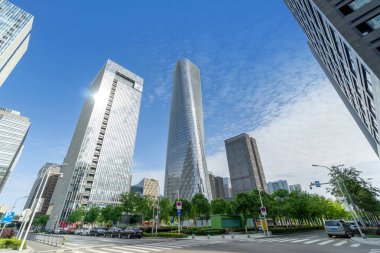 Finans bölgesindeki gökdelenler, Ningbo, Çin.