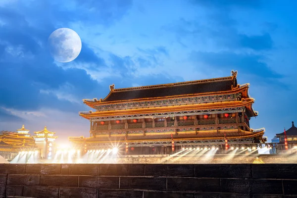 Oude Stadsmuur Nachts China — Stockfoto