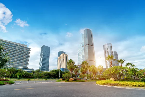 Distrik Bisnis Pusat Jalan Dan Pencakar Langit Xiamen China — Stok Foto