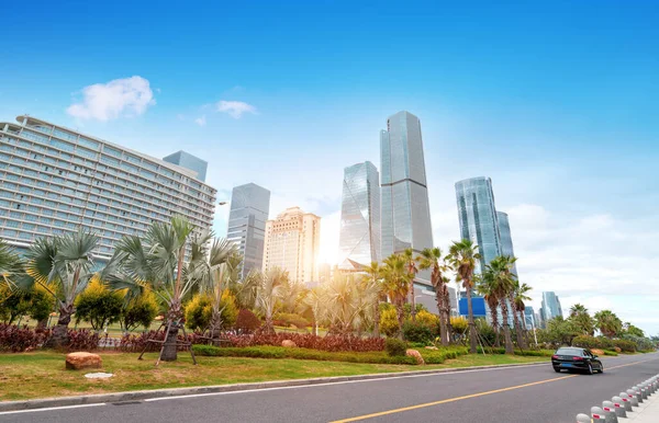 Distrik Bisnis Pusat Jalan Dan Pencakar Langit Xiamen China — Stok Foto