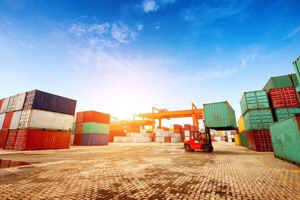 The container terminal at dusk