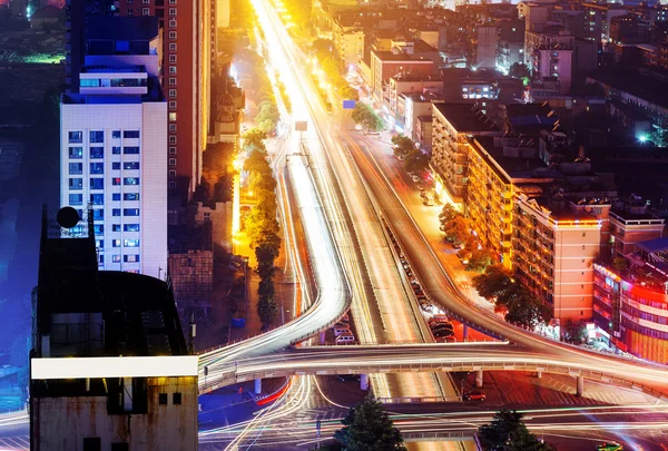 Modern urban viaduct at night — Stock Photo, Image