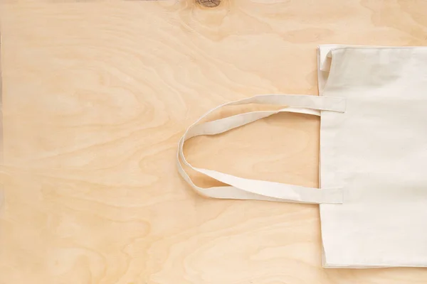 Reusable Shopping Bag Wooden Background Cotton Shopper Gray Background — Stock Photo, Image