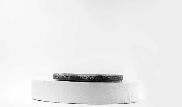 White Pedestal Podium Abstract Cement Pedestal Spotlights White Background — Stock Photo, Image