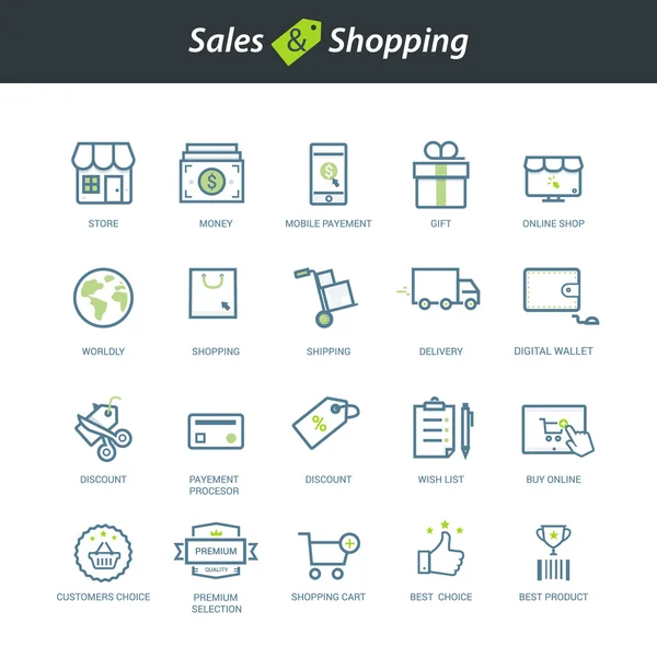 Icone di vendita e shopping — Vettoriale Stock