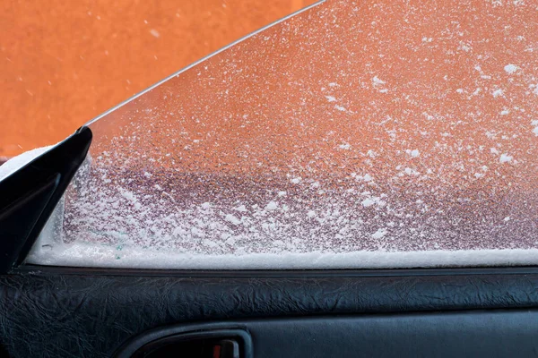 Vista Dall Interno Della Vettura Durante Primo Gelo Attraverso Vetro — Foto Stock