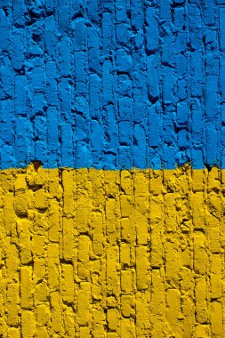 Ukrayna bayrağı arka plan doku tuğla duvara boyalı
