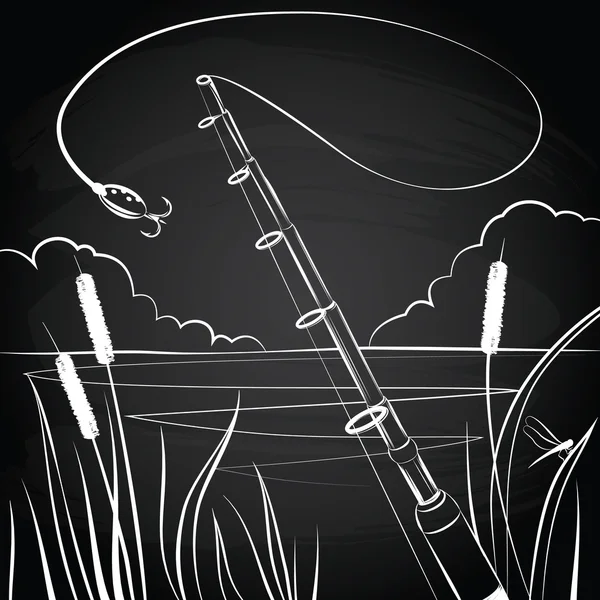 Rybářské návnady blízko rybníka vektor illustraton — Stockový vektor