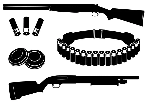 Set of vector shotgun and hunting equipment — Stock Vector