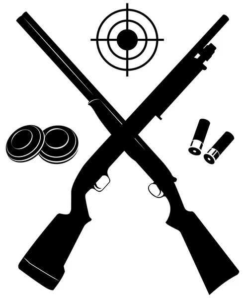 Vector target with two shotguns and ammunition and plates — Stock Vector