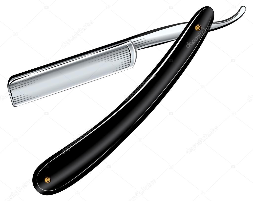 Vector antique straight razor on white background