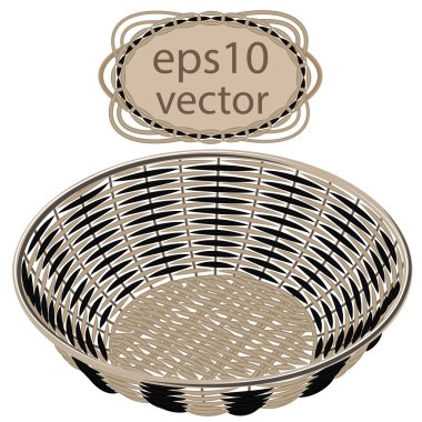 Gray vector wicker round basket handmade clipart