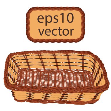 Brown vector wicker basket handmade clipart