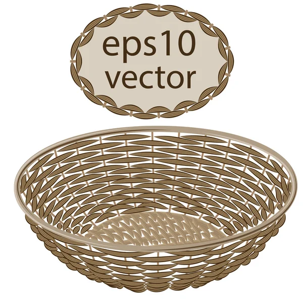 Light brown vector round wicker basket handmade — Stock Vector