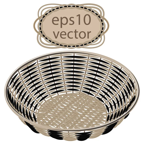 Gray vector wicker round basket handmade — Stock Vector