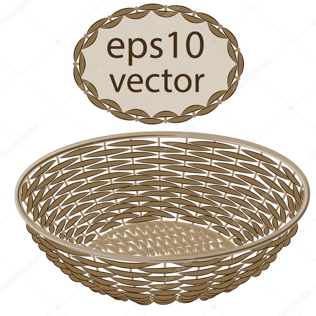 Light brown vector round wicker basket handmade