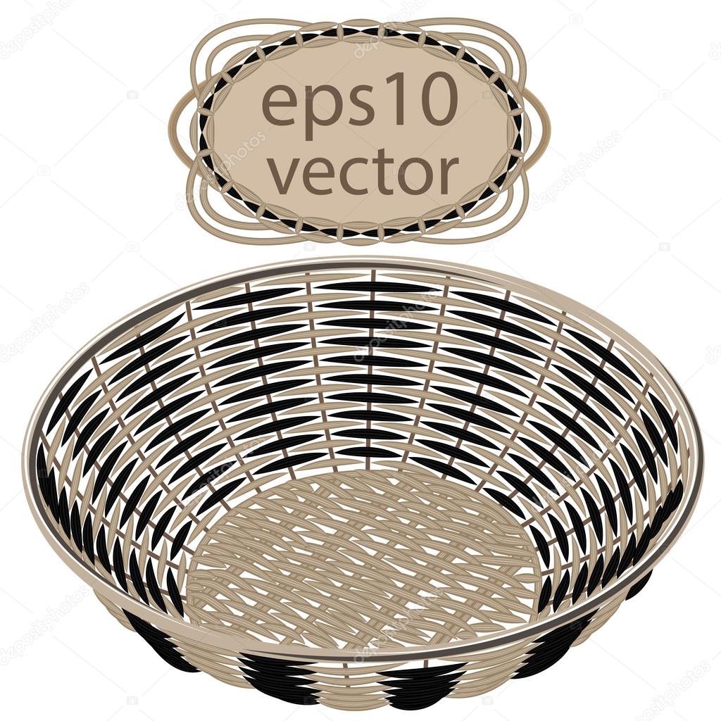 Gray vector wicker round basket handmade