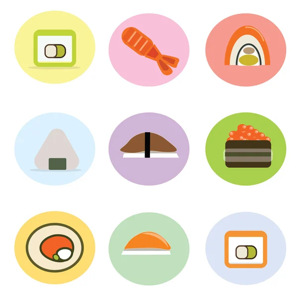 Set of cute sushi roll Japanese cuisine — Stock Vector