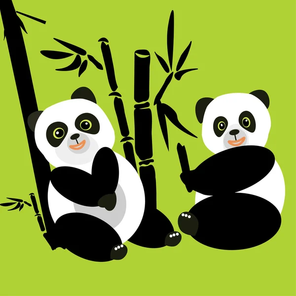 Two pandas sit in the woods and eat bamboo — Διανυσματικό Αρχείο