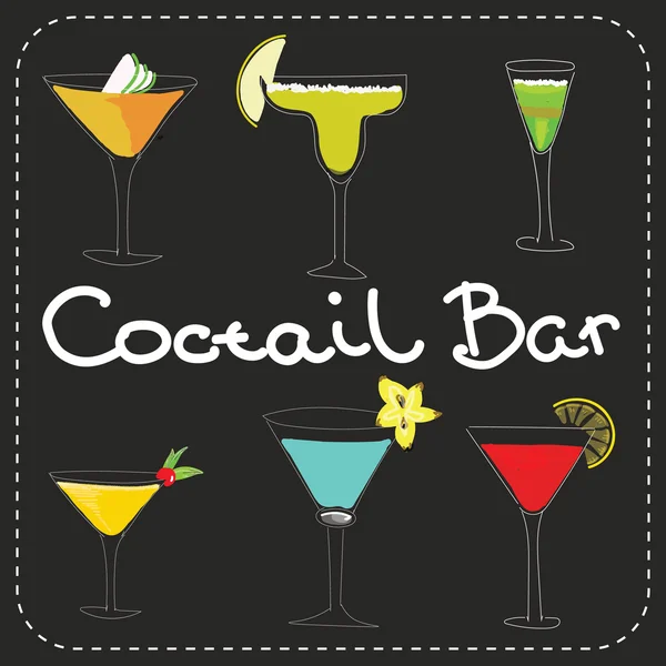 Set of alcoholic cocktails art stylized — 图库矢量图片