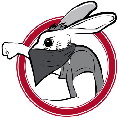 Vector badge with protestor man rabbit