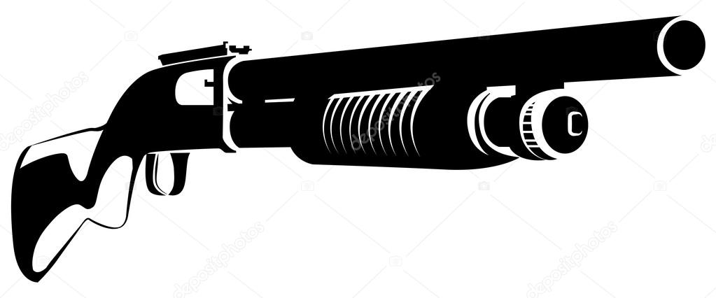 Illustration black and white with a shotgun isolated on white background