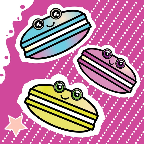Kawai doce desenho animado engraçado Macaron em um padrão de fundo rosa —  Vetores de Stock
