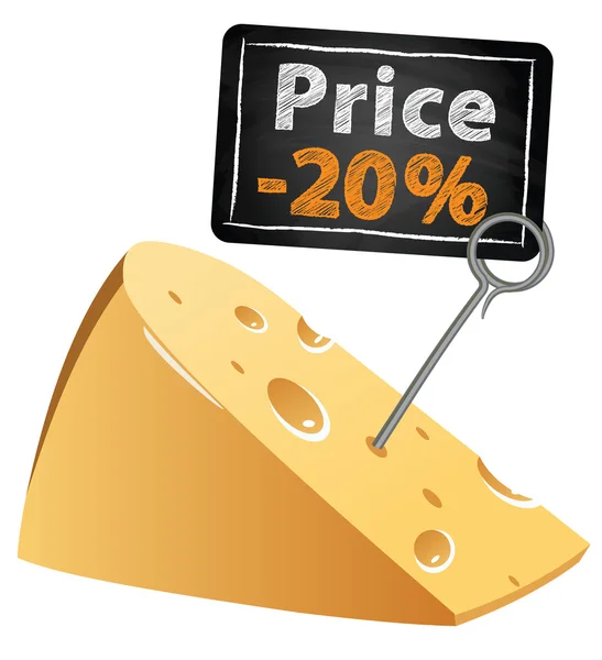 Cheese with a price tag sale at a low price at market — Stock Vector