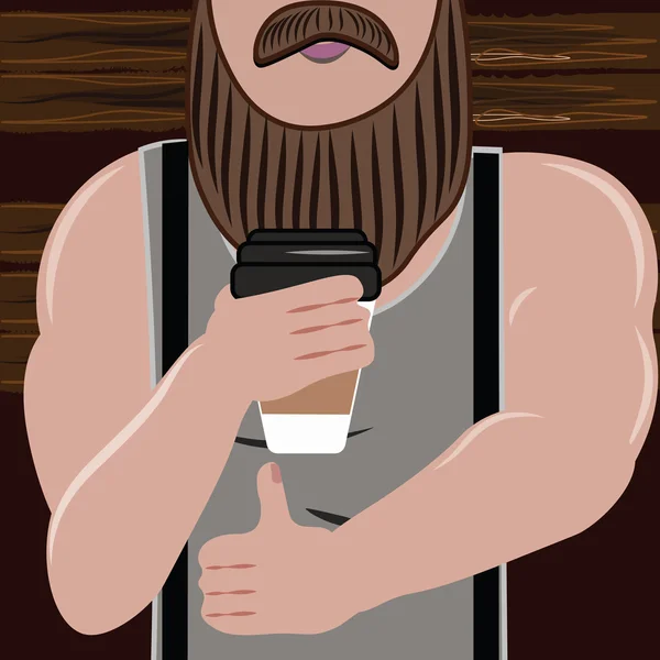 Sportif bel homme avec une barbe aime et boire du café — Image vectorielle