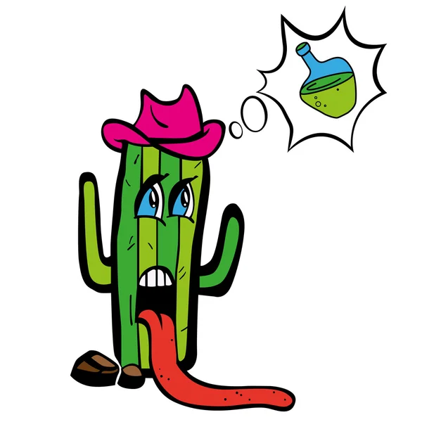 Desenho de desenhos animados planta tequila cacto no calor quer beber água — Vetor de Stock