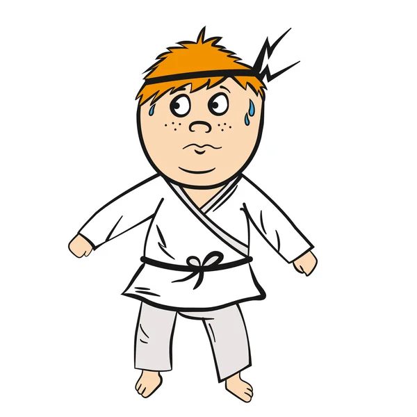 Karate Cartoon Kind roter Kopf mit schwarzem Gürtel — Stockvektor