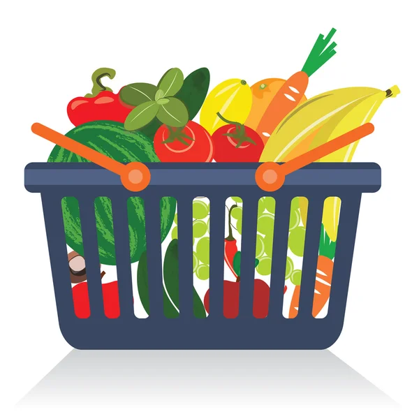 Fruits and vegetables in a basket — Stock Vector