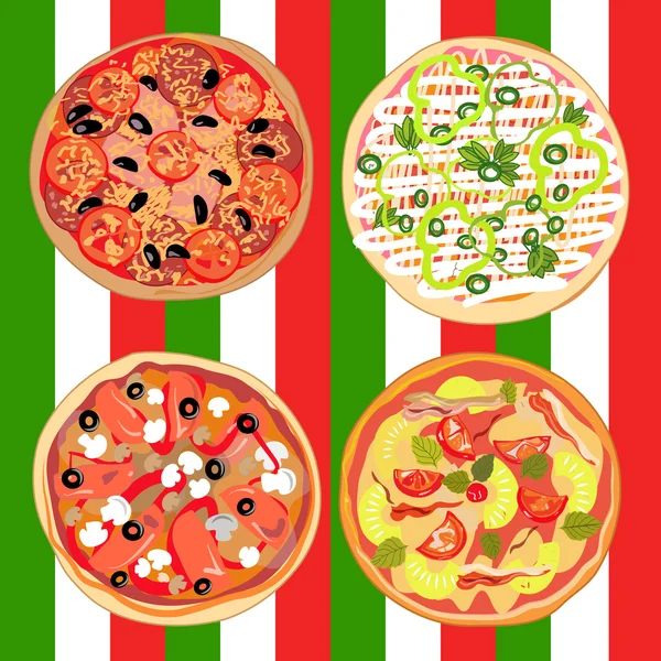 Set pizza on the table with Italian flag — Stock Vector