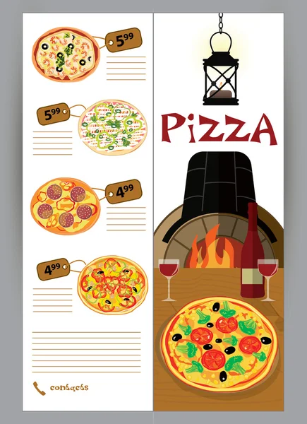 Folleto vectorial, folleto, menú de panfletos para restaurantes de pizza y pizzerías de entrega — Vector de stock