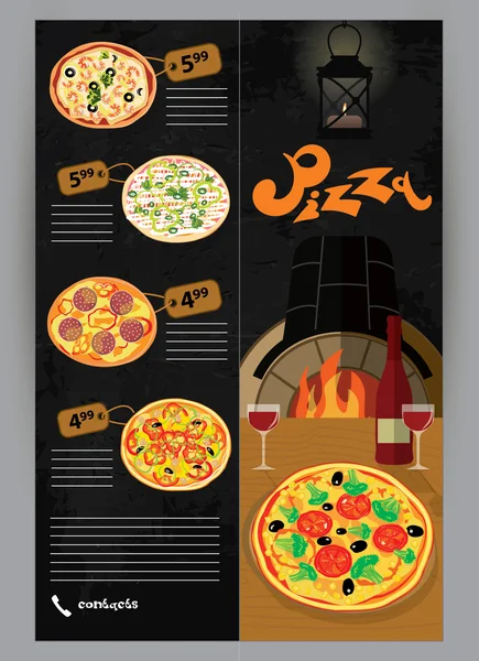 Wektor broszury, ulotki, ulotki menu dla restauracji i pizzerii dostawy pizzy — Wektor stockowy